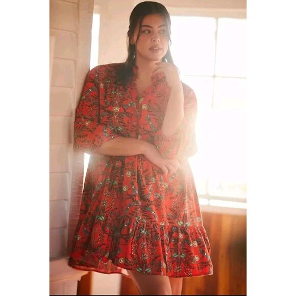 Kelly Louise Judd Anthropologie Flannel Sleep Dress Whimsical Red Dragonfly XL - Picture 3 of 16